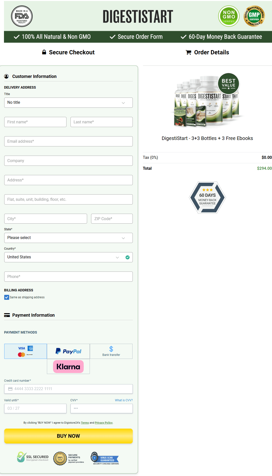 Digestistart Buy Checkout Page